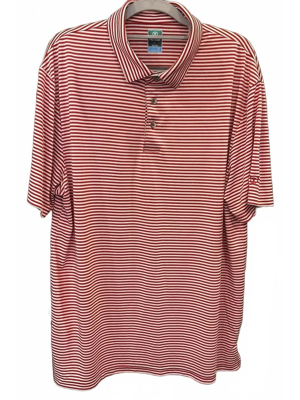 Pro Tour Cool Play Mens Red/white Striped Short Sleeve Polo Shirt Size L